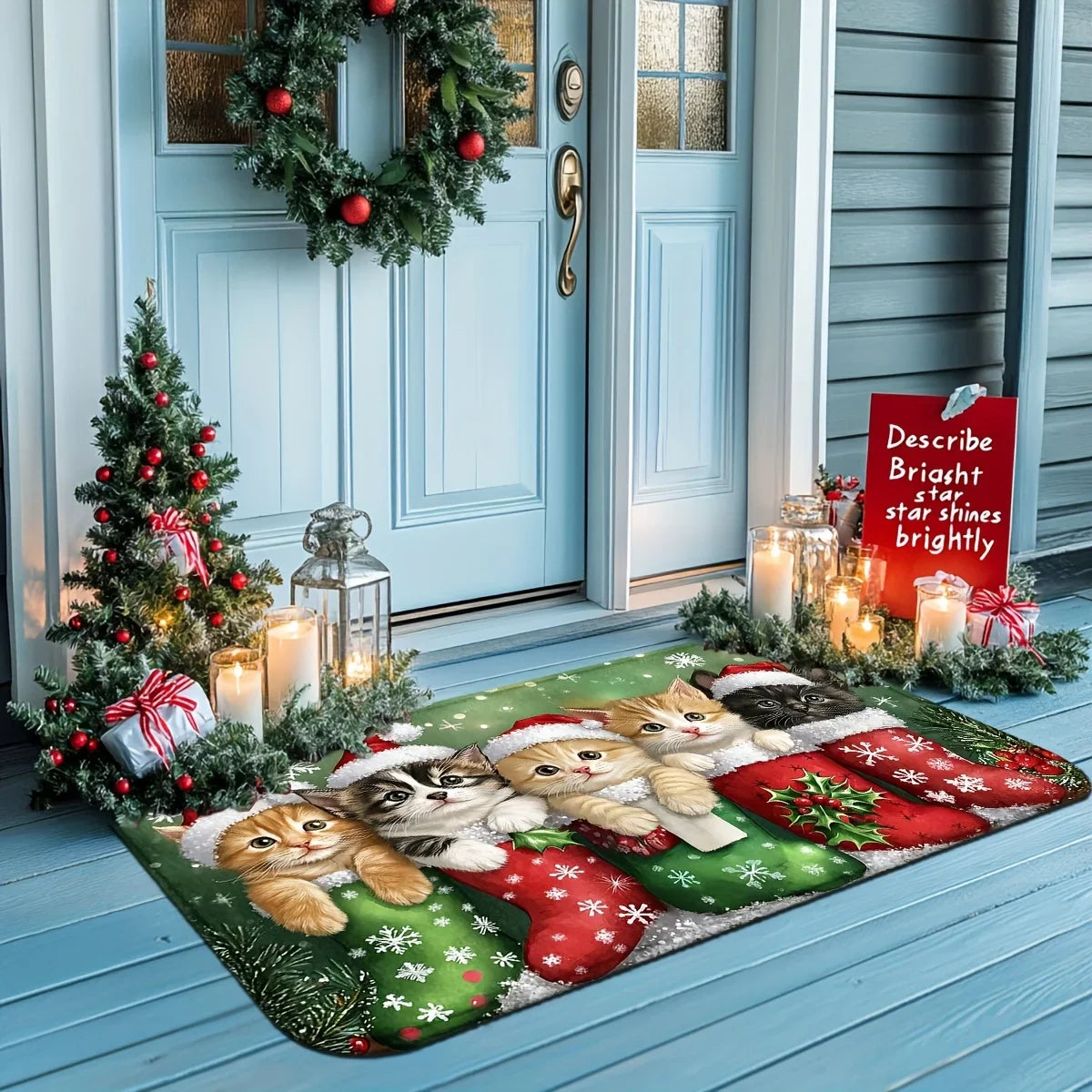 Tapis de Noël VIKAMA, motif 5 chatons mignons, paillasson, tapis de sol doux, tapis de bienvenue, tapis de salon, tapis de chambre, décoration d'intérieur