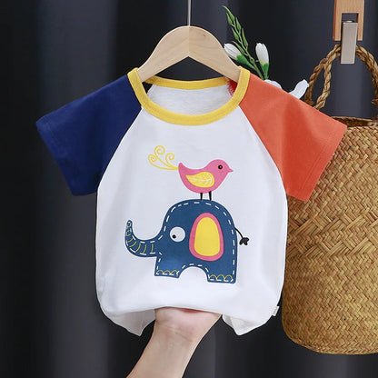 Camisetas y playeras infantiles de verano, 100 % algodón, con estampado gráfico, ropa para niño, estilo coreano, ropa para niña, auto de dibujos animados, 2026, artículos para bebé