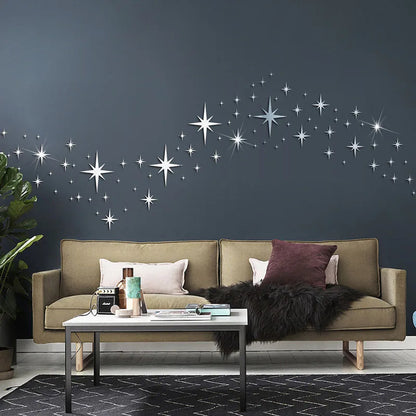 82pcs Acrylic Star Mirror Wall Sticker | Self-Adhesive Wall Decor Set