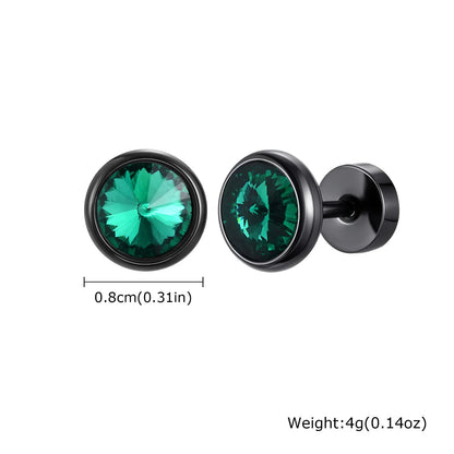 8mm Stainless Steel Screw Back Earrings for Men | Faceted Zircon Studs