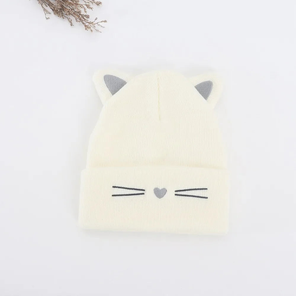 Baby Cartoon Cat Ears Knitted Hat | Warm Cotton Beanie for Toddlers