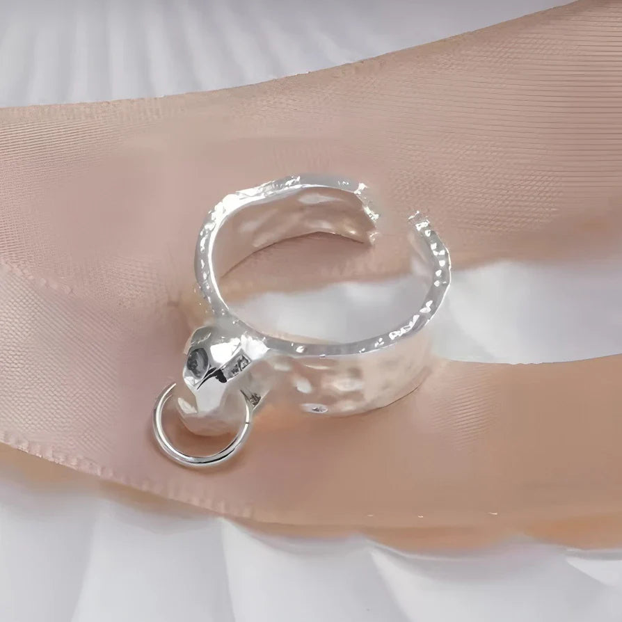 925 Sterling Silver Frosting Geometry Ring | Textured Wide Band for Women