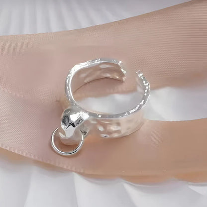 925 Sterling Silver Frosting Geometry Ring | Textured Wide Band for Women