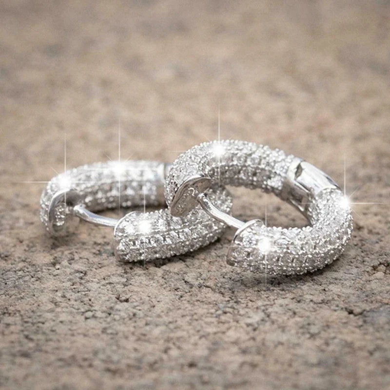 Shiny White Zircon Hoop Earrings | Simple Daily Wear for Women and Men