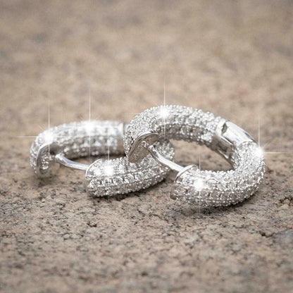 Shiny White Zircon Hoop Earrings | Simple Daily Wear for Women and Men