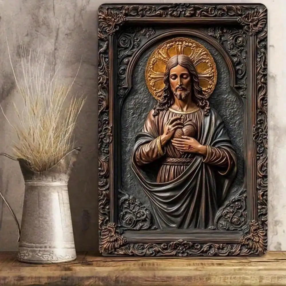 Art mural en métal Sacré Cœur de Jésus, Décoration religieuse pour la maison, Cadeau catholique, Sculpture en relief chrétienne