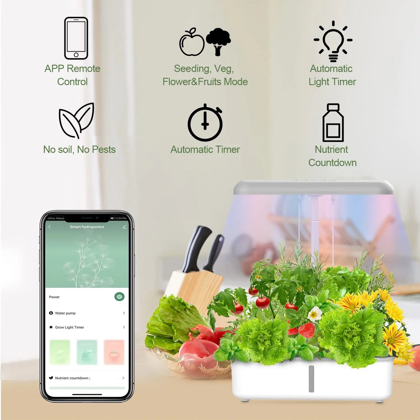 Smart WiFi Hydroponic Growing System Indoor Herb Garden LED Grow Light