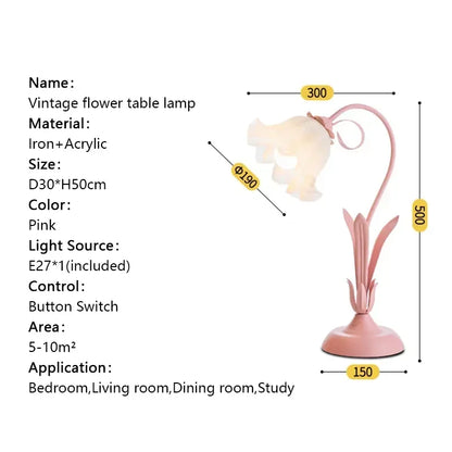Lampe de bureau fleur romantique française Rétro Atmosphère Veilleuses de chevet Style crème Campagne Pastorale pour Chambre à coucher