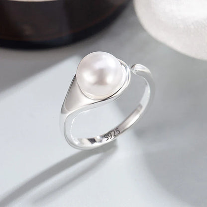PANJBJ 925 Sterling Silver Pearl Irregular Ring | Women Shell Overlapping Hollow Sweet Design Jewelry