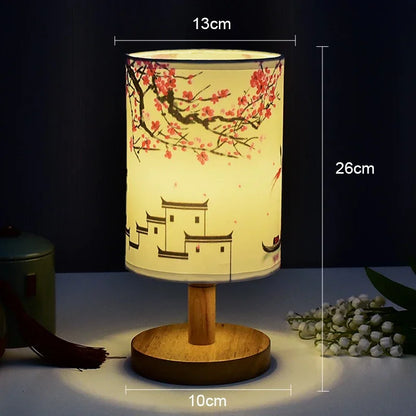 Lampe de table carrée à LED, dimmable, lampe de chevet avec abat-jour en tissu, décor de style chinois