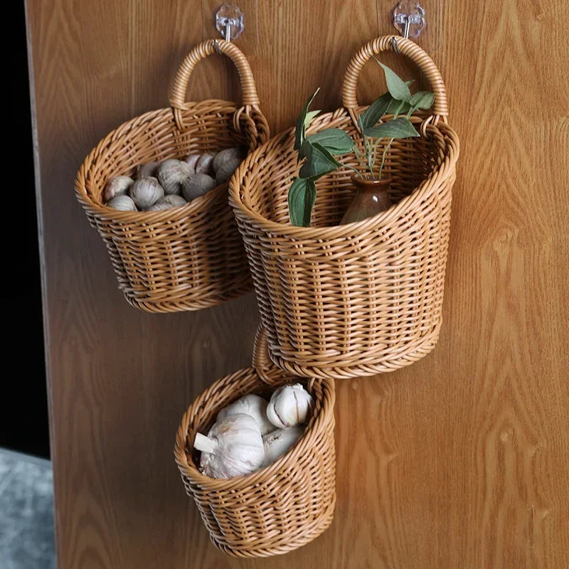 Cesta de pared para verduras, frutas y artículos varios, cesta de almacenamiento tejida, almacenamiento de cocina, decoración del hogar
