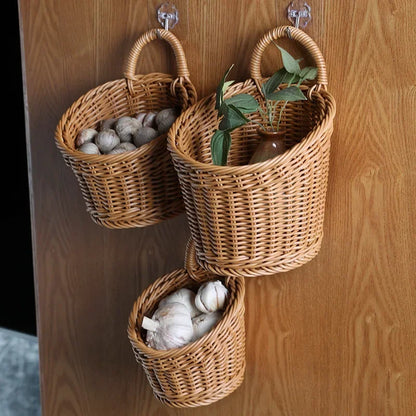 Cesta de pared para verduras, frutas y artículos varios, cesta de almacenamiento tejida, almacenamiento de cocina, decoración del hogar