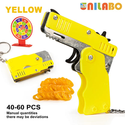 Mini Rubber Band Gun Keychain | Foldable Alloy Toy Gun with 6 Rubber Bands
