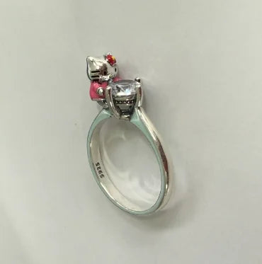 925 Silver Heart Pink Bow Ring | Fine Jewelry for Women
