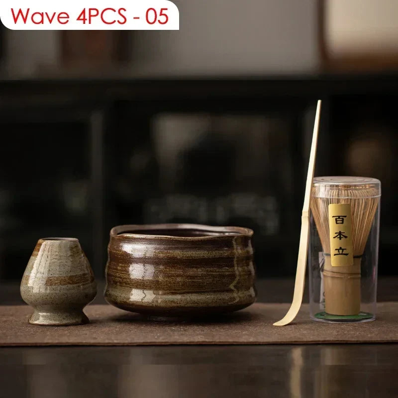 4PCS Outils de préparation de thé japonais Matcha DIY Fouet à Matcha en bambou Cuillère Bol Fouet à thé Brosses Accessoires de cérémonie