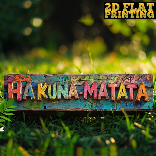 Letrero metálico vintage "Hakuna-Matata" - Decoración de dibujos animados colorida de 4x16", arte de pared para el hogar, cafetería y restaurante