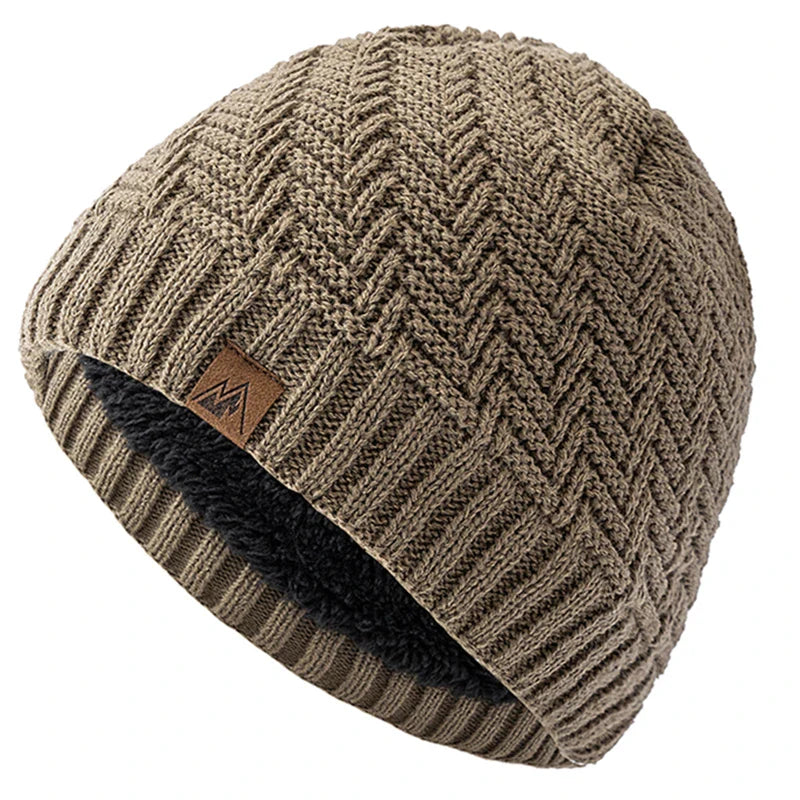 Unisex Peak Labal Winter Hat | Warm Knitted Beanie with Plush Fur Lining