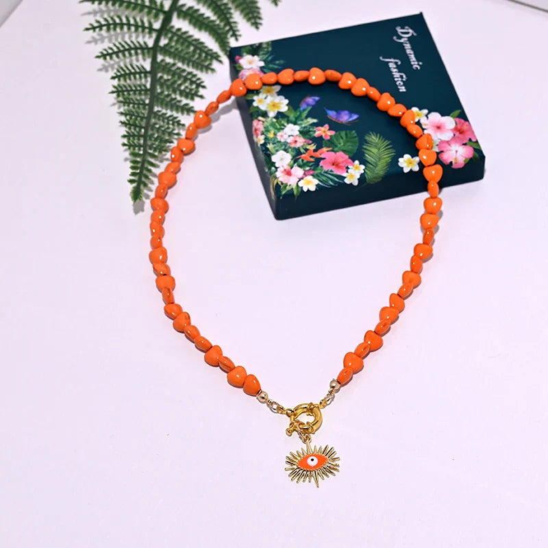 Heart Choker Necklace with Colorful Beads | Bohemian Eye Pendant Set for Women