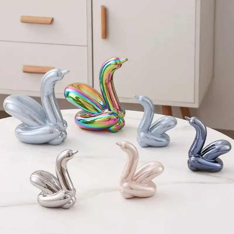 13.4cm Mini Créatif Ballon Cygne Abstrait Céramique Ornement Sculpture Bureau Statue Maison Bureau Accessoires Décoration Cadeau