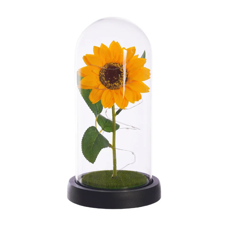 Lampe Dôme LED Tournesol Fleur Artificielle Cadeau pour Maman Grand-mère Décoration Maison