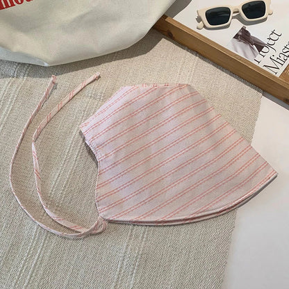 Women's Large Brim Foldable Bucket Hat with Chin Strap | Korean Style Striped Panama Sun Hat