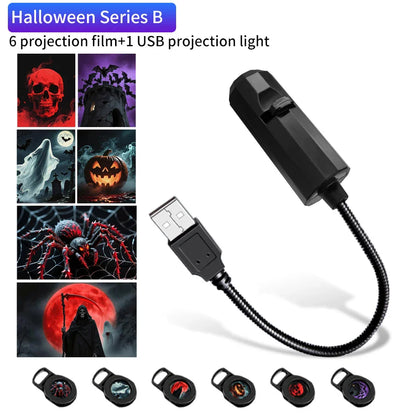 USB Projection Lamp with Switchable Pattern Design | LED Night Light for Christmas Halloween Planet Theme