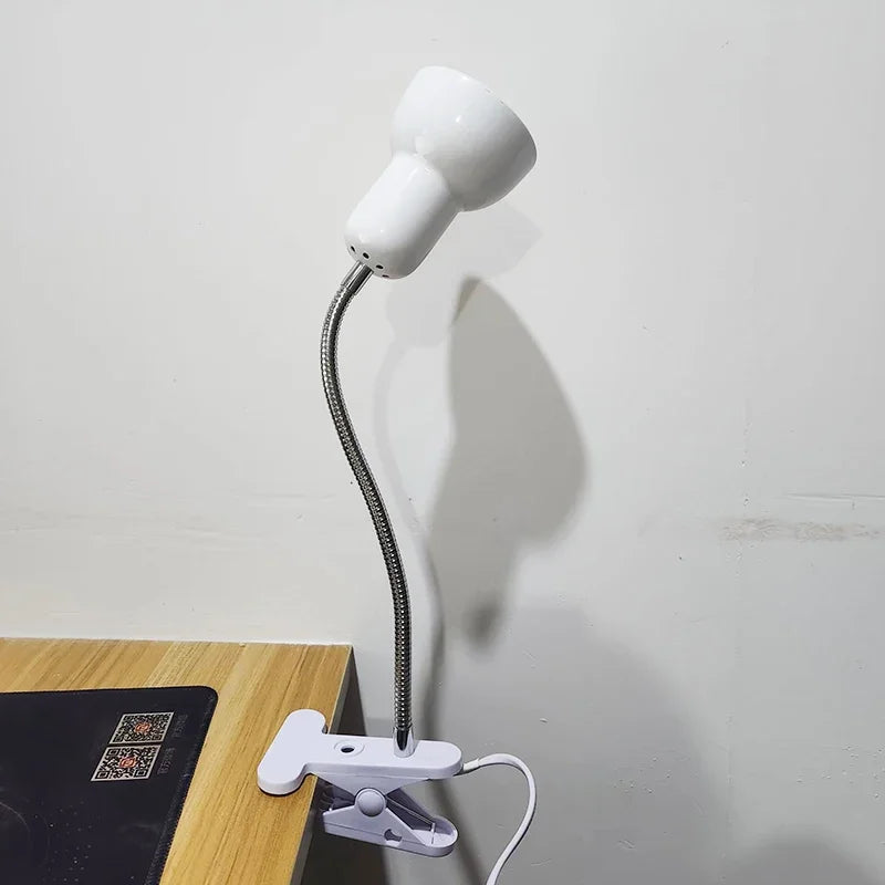 E27 Clip Desk Lamp Adjustable Gooseneck Clamp Light for Bedside Bookshelf