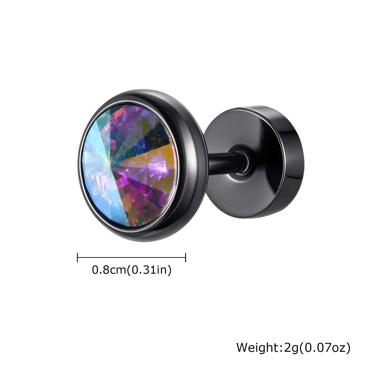 8mm Stainless Steel Screw Back Earrings for Men | Faceted Zircon Studs