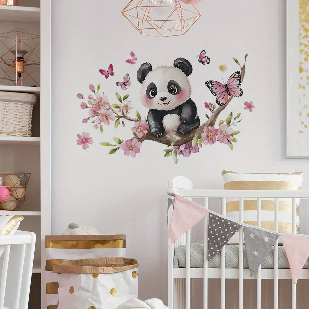 Panda Cherry Blossom Wall Sticker | PVC Self-Adhesive Decal for Bedroom Living Room