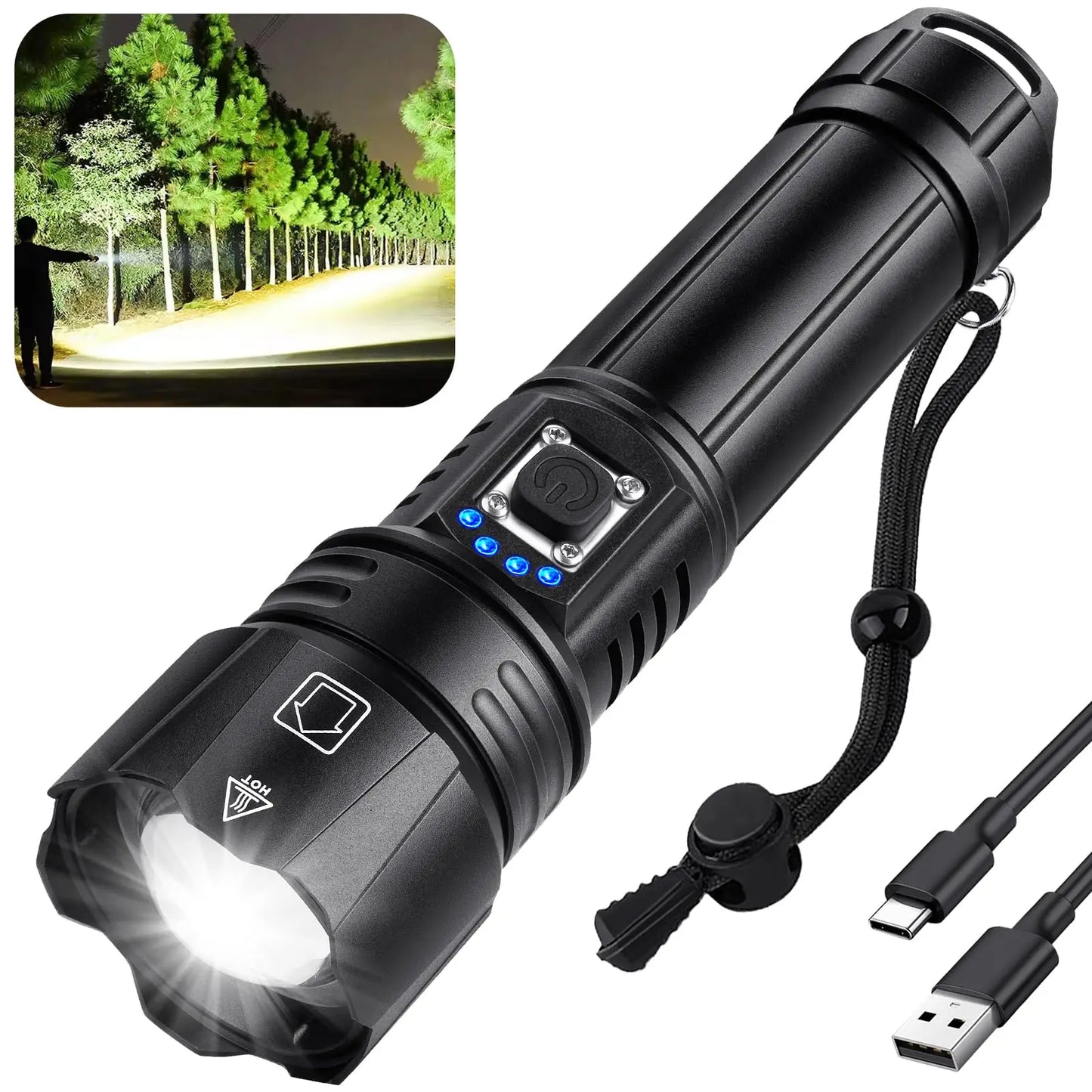 Rechargeable High Lumen LED Flashlight Waterproof 5 Modes Bright Torch