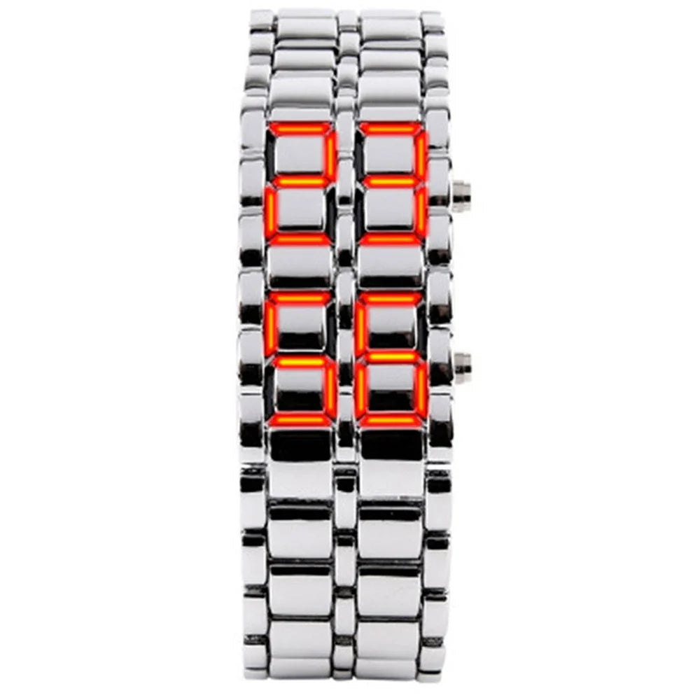 Men's Digital Lava LED Watch | Full Metal Sport Watch with Red Blue Display