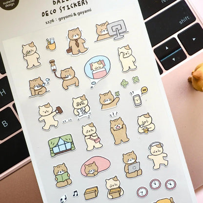 Korean Import Suatelier Cat Daily Life Cartoon Sticker Set | Paper Stickers for Scrapbooking Journaling
