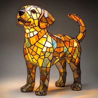 Stained Glass Dog Table Lamp Tiffany Style Animal LED Light