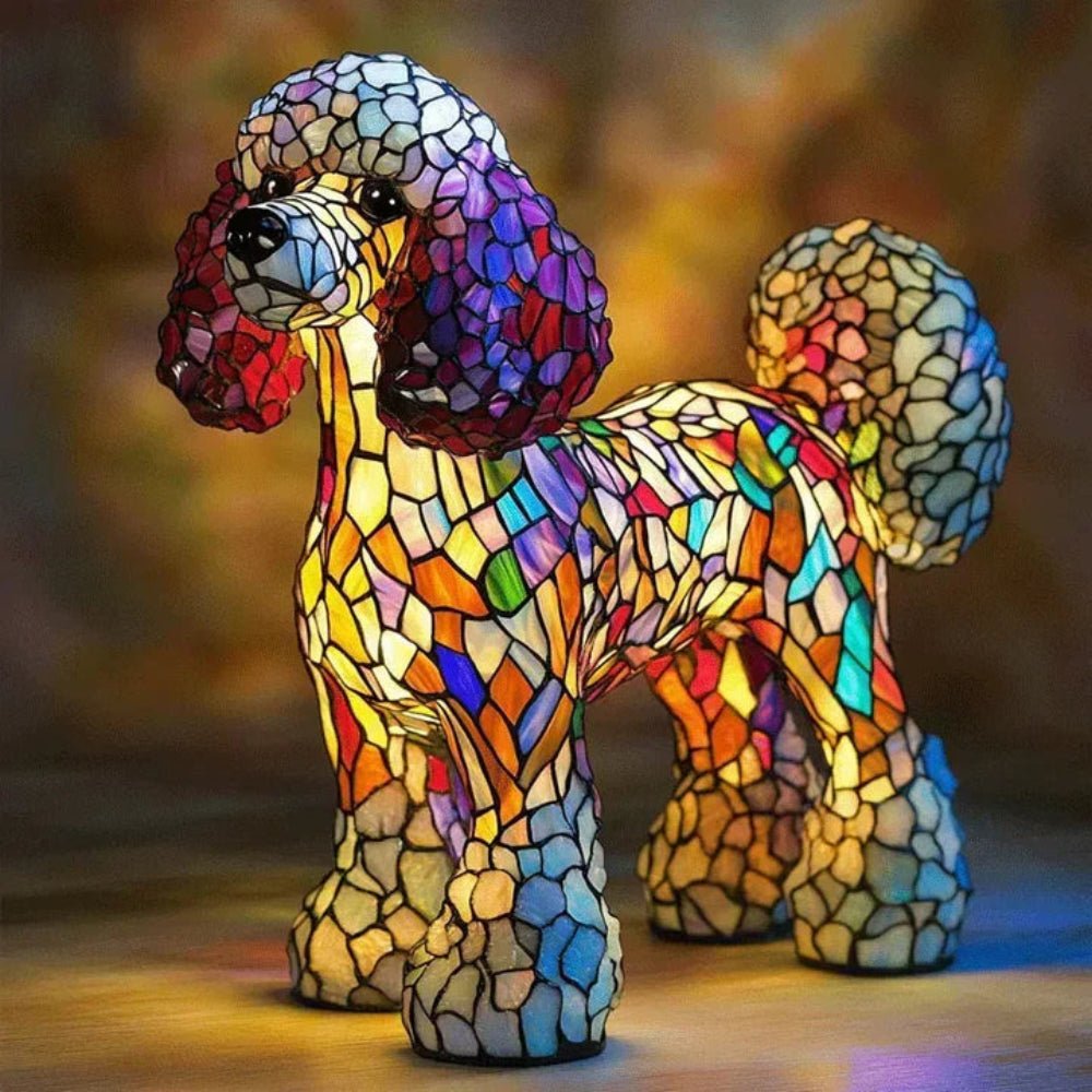 Stained Glass Dog Table Lamp Tiffany Style Animal LED Light