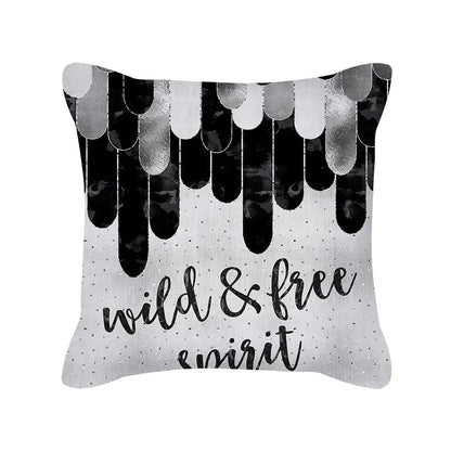 Silver Grey Geometric Print Peach Skin Throw Pillow