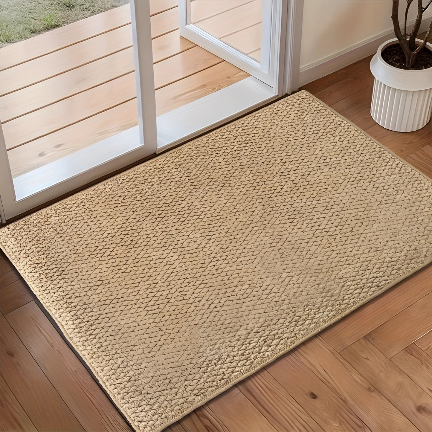 Washable Non Slip Indoor Doormat Beige Jute Look Entry Rug 50x80-80x120cm