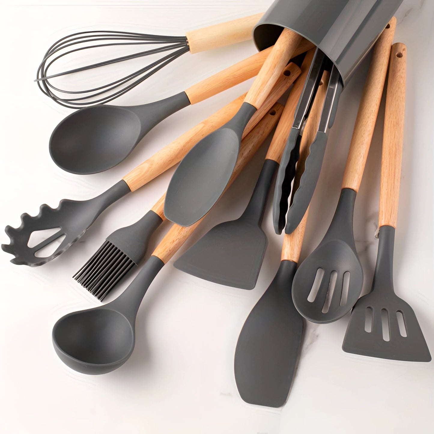 Silicone Kitchen Utensil Set with Bamboo Handles 12 Piece Set