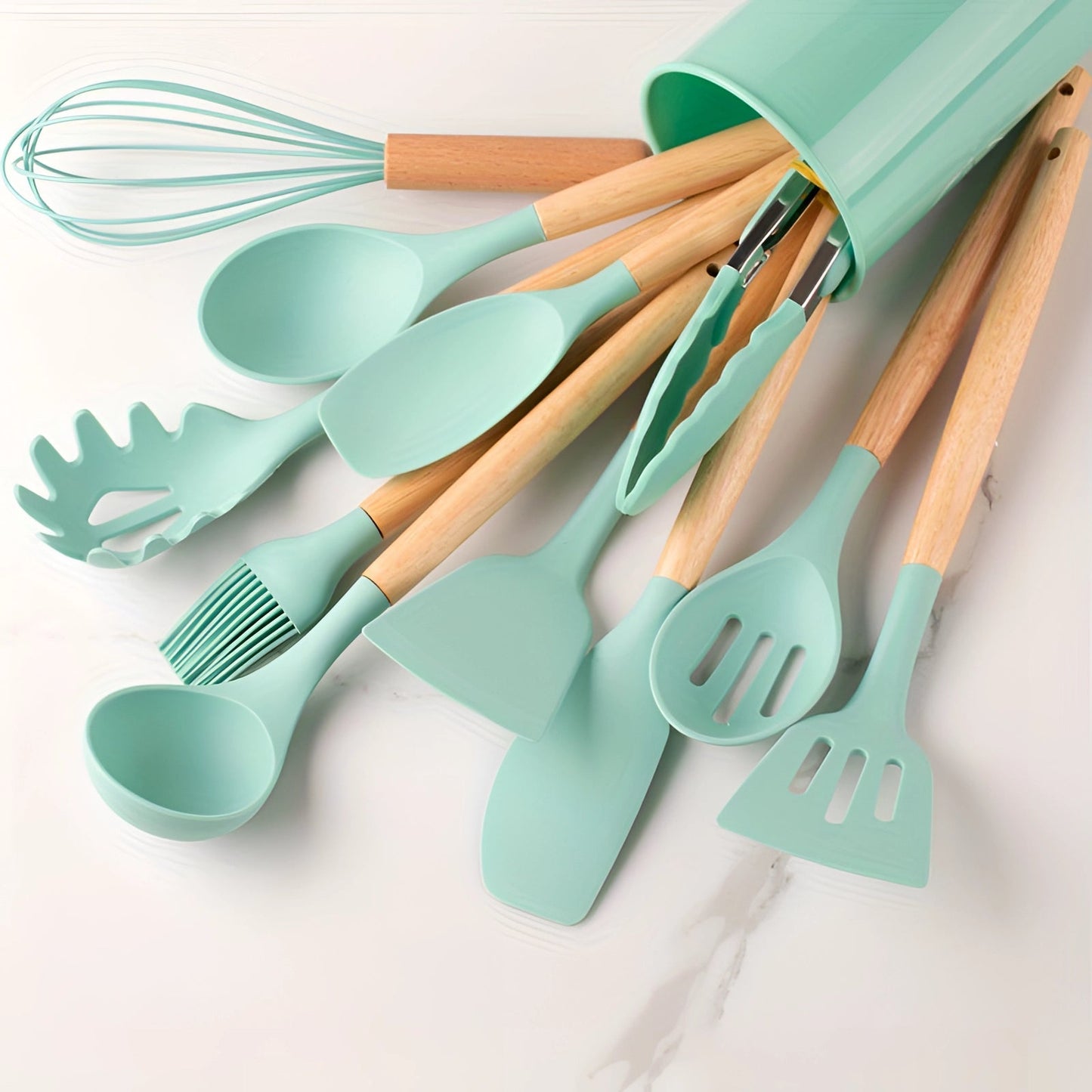 Silicone Kitchen Utensil Set with Bamboo Handles 12 Piece Set