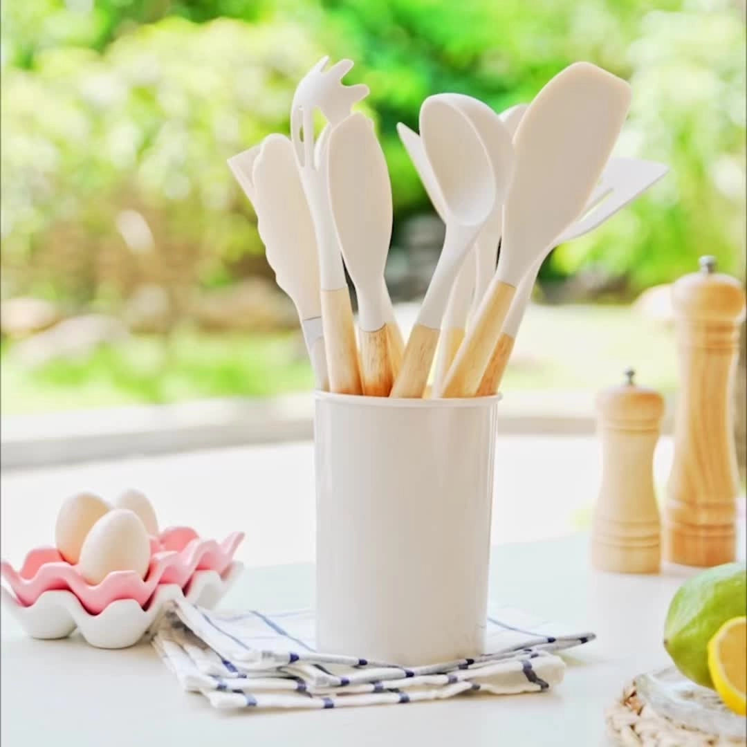 Silicone Kitchen Utensil Set with Bamboo Handles 12 Piece Set