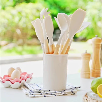 Silicone Kitchen Utensil Set with Bamboo Handles 12 Piece Set