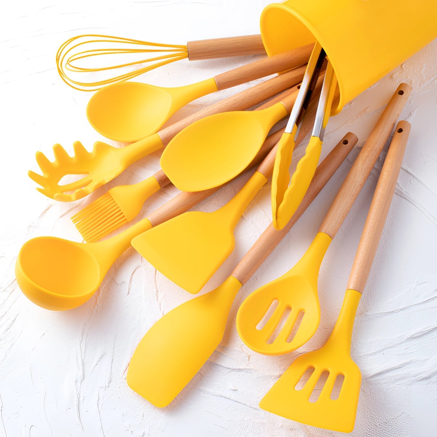 Silicone Kitchen Utensil Set with Bamboo Handles 12 Piece Set
