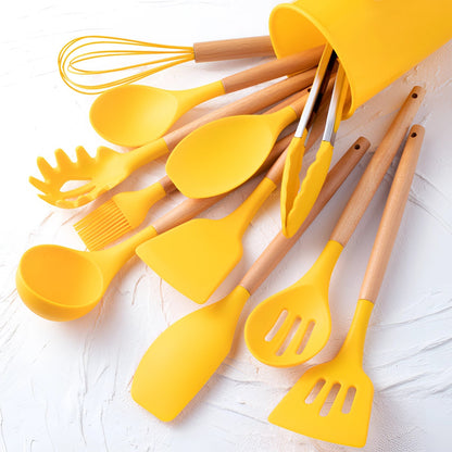 Silicone Kitchen Utensil Set with Bamboo Handles 12 Piece Set
