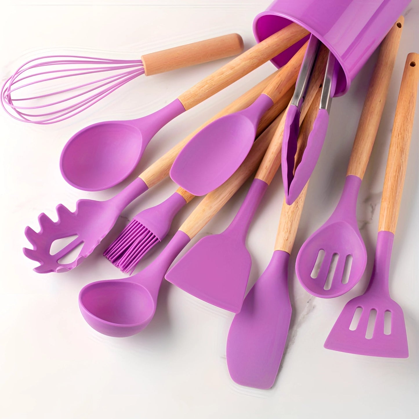 Silicone Kitchen Utensil Set with Bamboo Handles 12 Piece Set