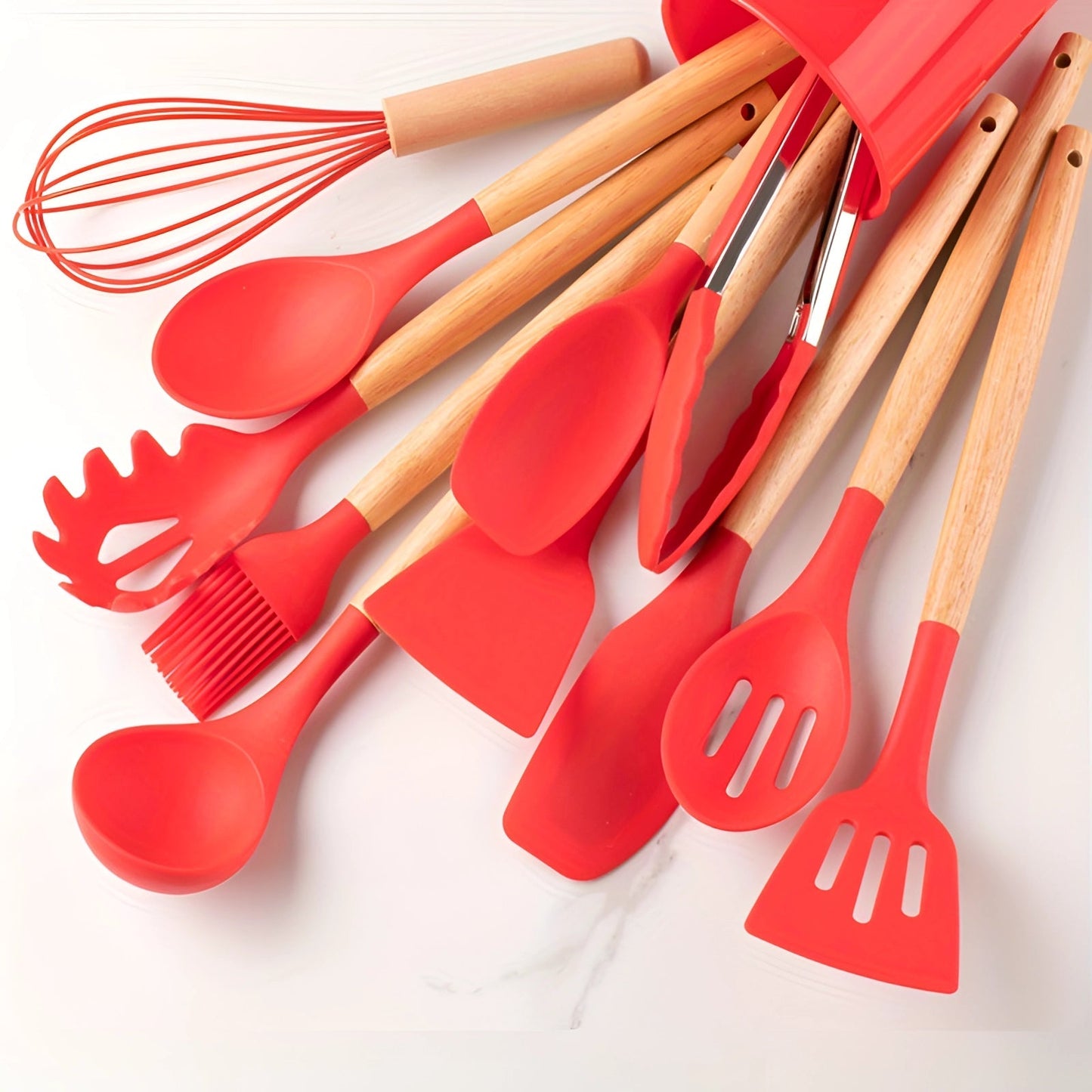 Silicone Kitchen Utensil Set with Bamboo Handles 12 Piece Set