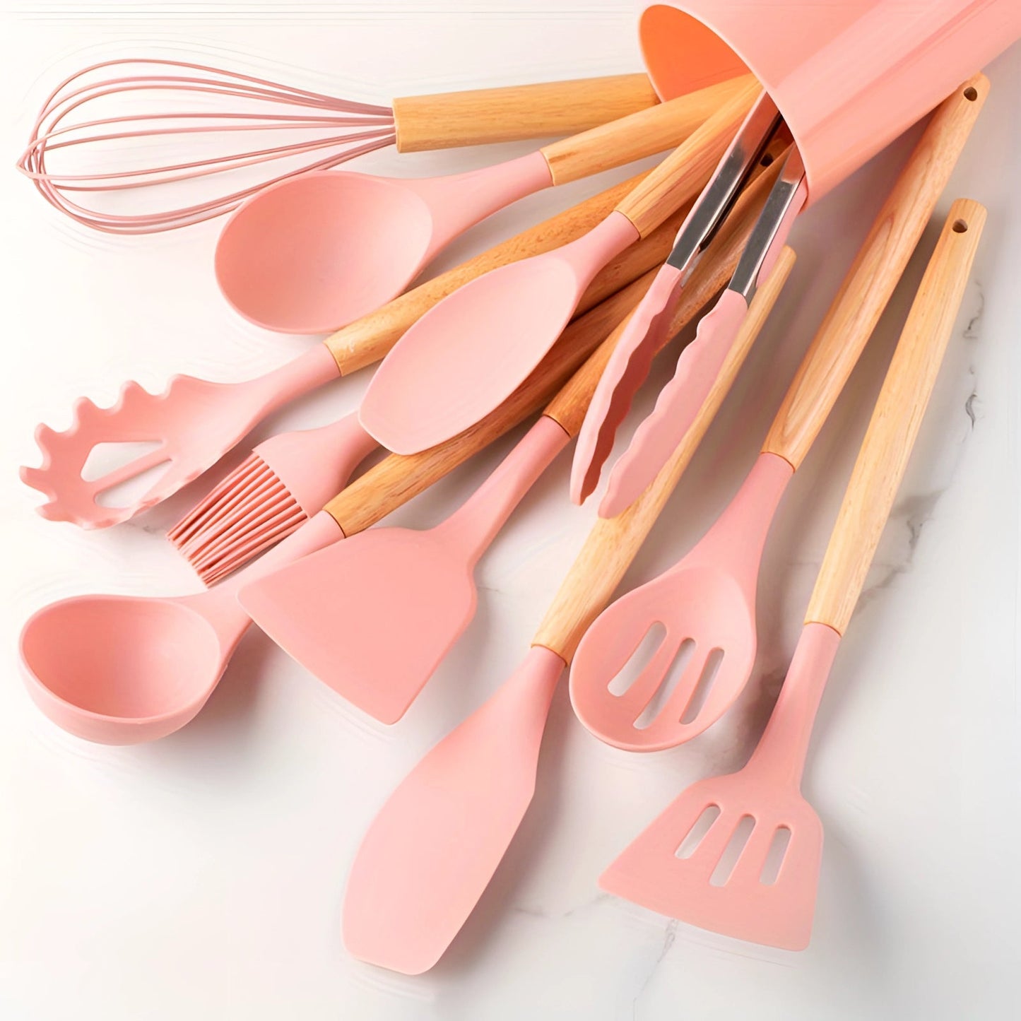 Silicone Kitchen Utensil Set with Bamboo Handles 12 Piece Set