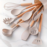 Silicone Kitchen Utensil Set with Bamboo Handles 12 Piece Set