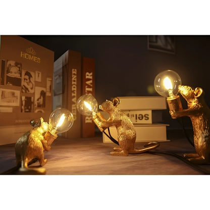 Gold Mouse Table Lamp Animal Shaped Desk Light Quirky Home Decor