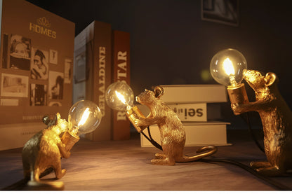 Gold Mouse Table Lamp Animal Shaped Desk Light Quirky Home Decor