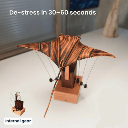 Artisan Wooden Manta Ray Automaton Retro Kinetic Desk Display Sculpture