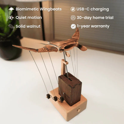 Artisan Wooden Manta Ray Automaton Retro Kinetic Desk Display Sculpture